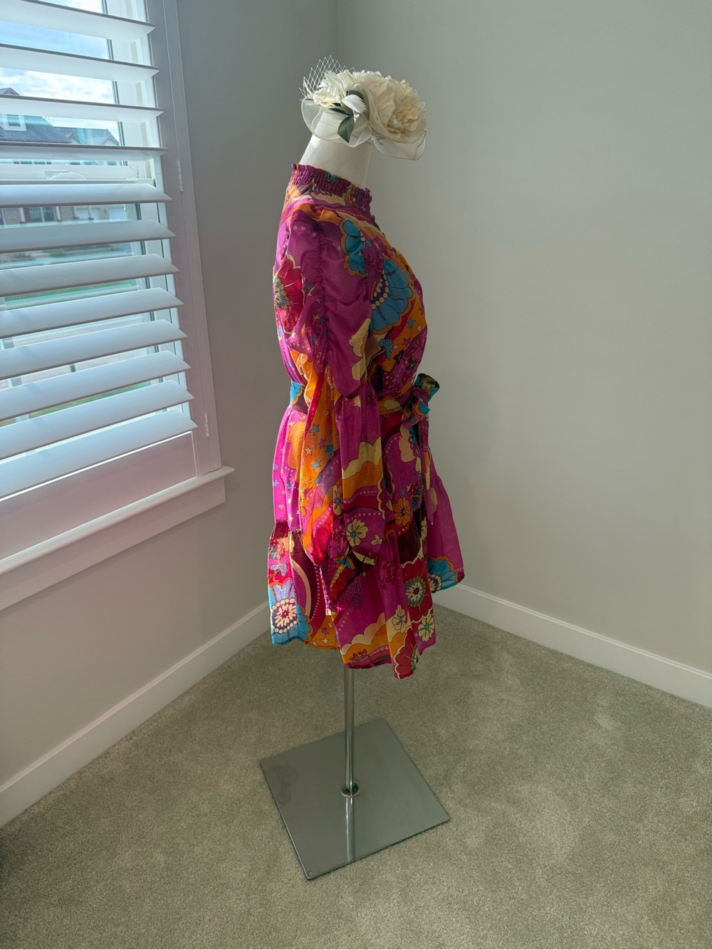 Fuchsia Floral Patchwork Long-Sleeve Tiered Dress - Picture 9 of 12
